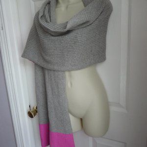 Banana Republic Scarf Wrap Grey Pink Color Black Huge 78" Long Wool Blend